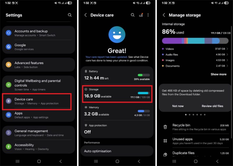 View Available Android Space