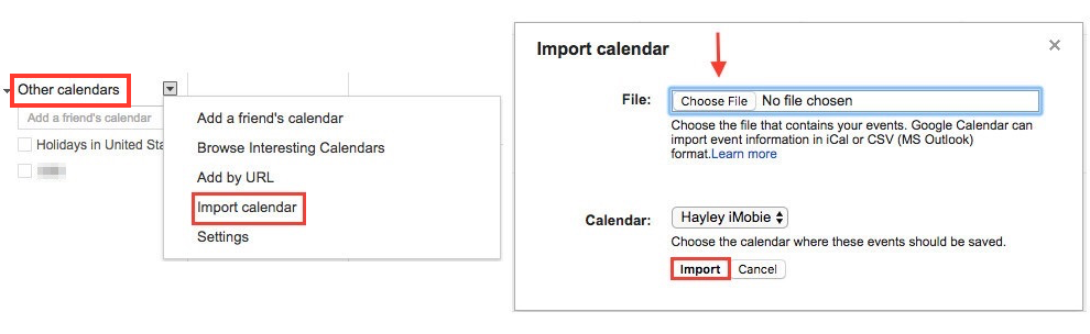 View iCloud Calendar in Google by Importing Ics File - Step 3