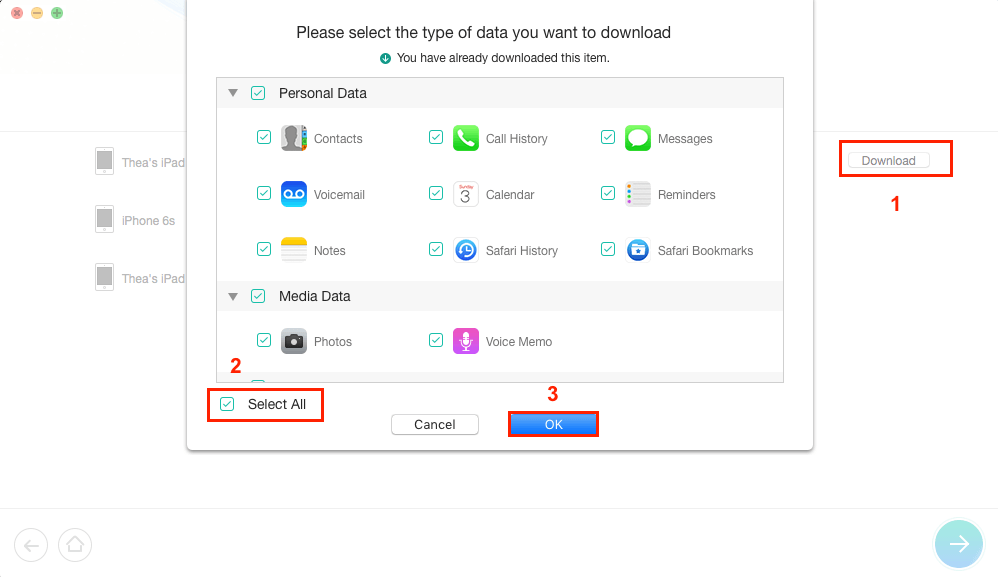 Select the Data to Recover from iCloud Backup