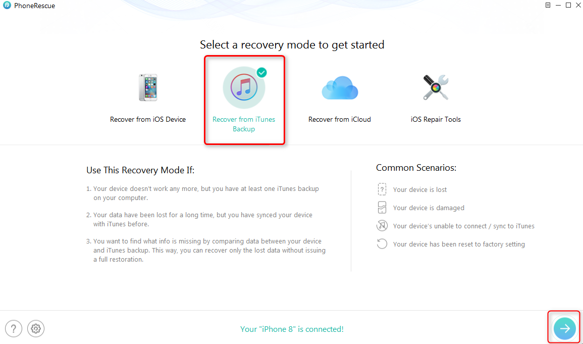 How to Recover Deleted History on iPhone 8 (Plus)/X from iTunes Backup - Step 1