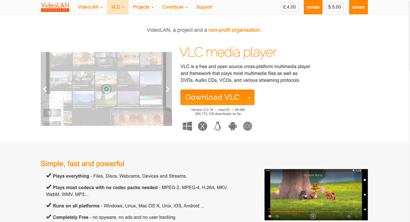 VLC Media Player Official Webpage Interface