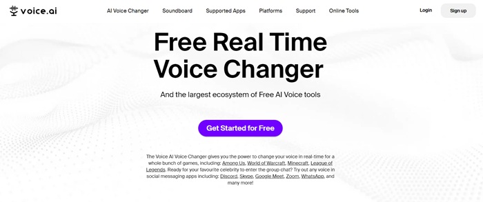 Home Page Interface of Voice.ai