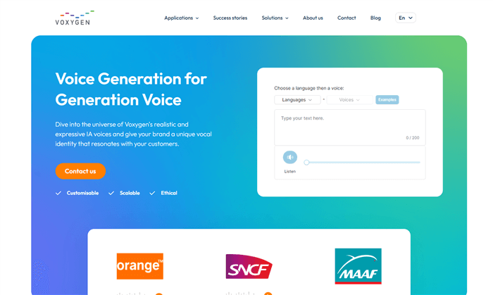 Voxygen Website Interface