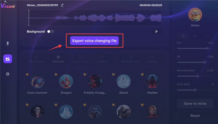 Export Voice Changing the File to Finish