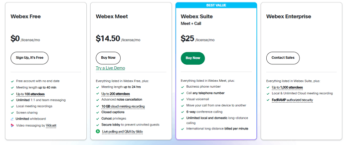 Webex Pricing Plans