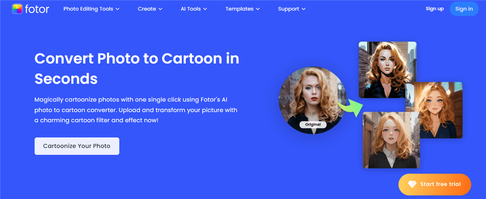 Welcome Screen for Fotor Cartoon Maker