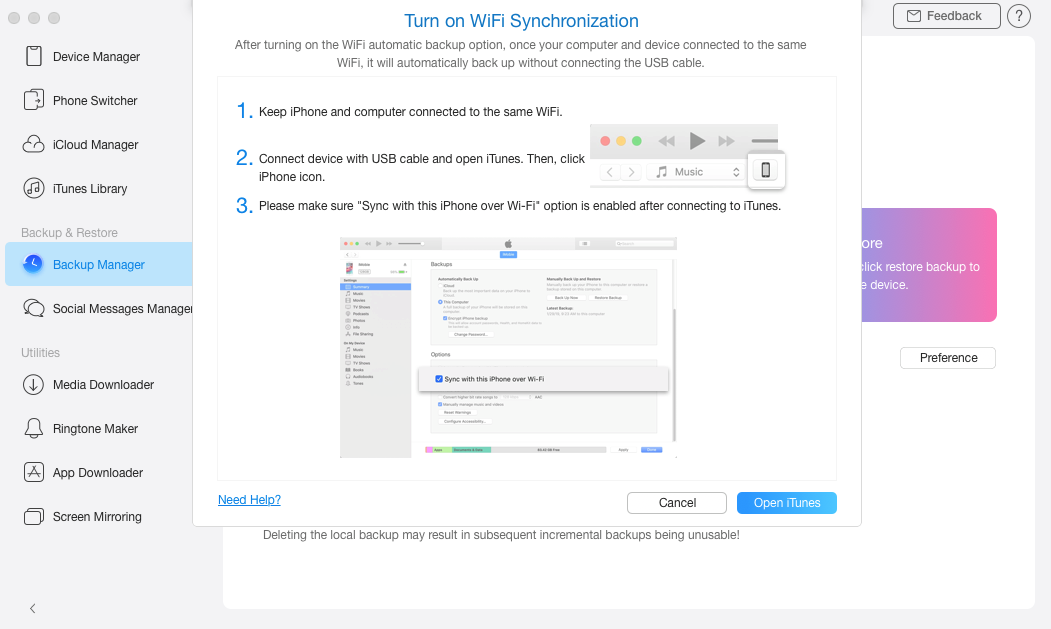 Enable the “WiFi sync option” in iTunes