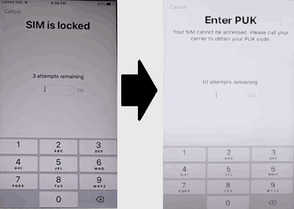 Enter PUK Code after Entering Wrong Pin Code