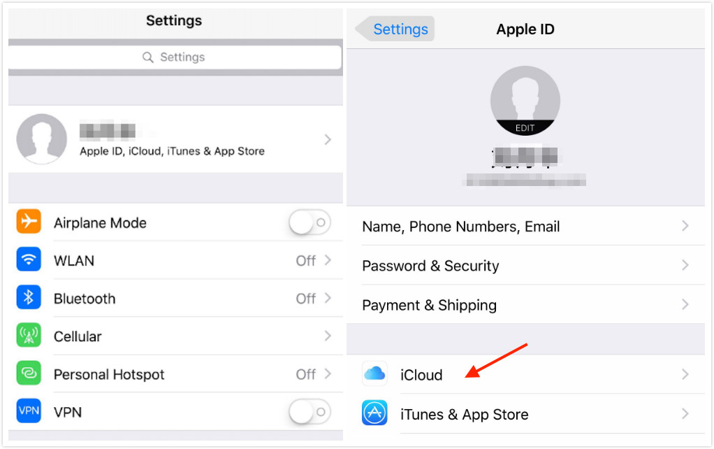 Cant access icloud in settings