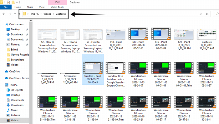 Recordings saved in Videos > Capture