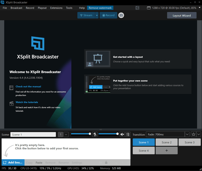 XSplit Broadcaster Interface