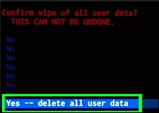 Confirm to Delete All User Data
