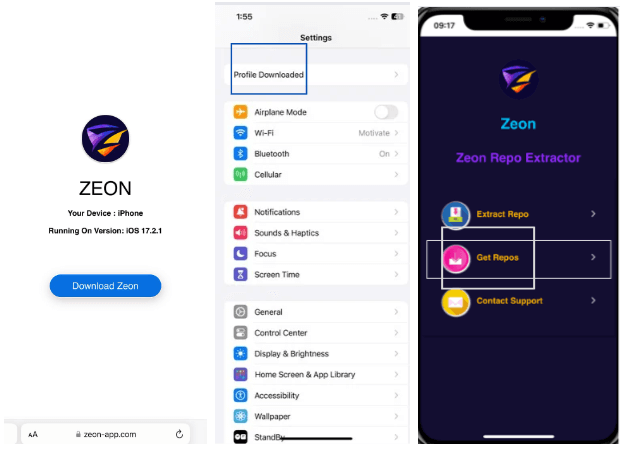 Zeon iOS 16 Jailbreak App Download Process 