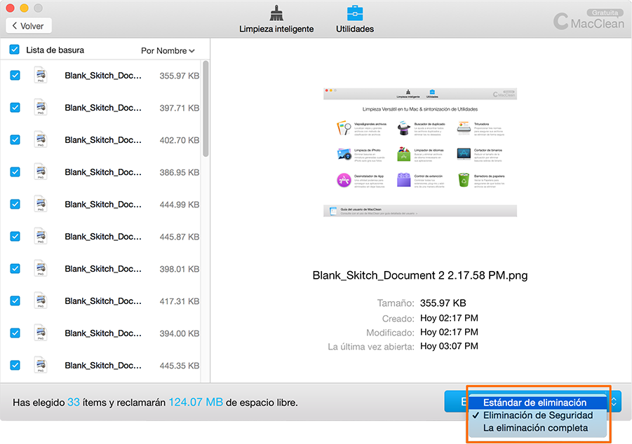 Agregando archivos y la selección de Borrar Modo