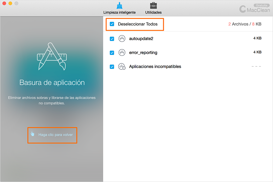 Deseleccionar archivos específicos