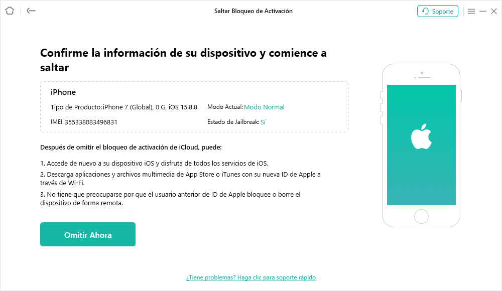 Haz clic en el botón Omitir ahora y sal del modo DFU