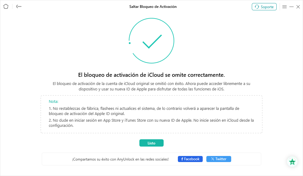 Omisión del bloqueo de activación de iCloud completada