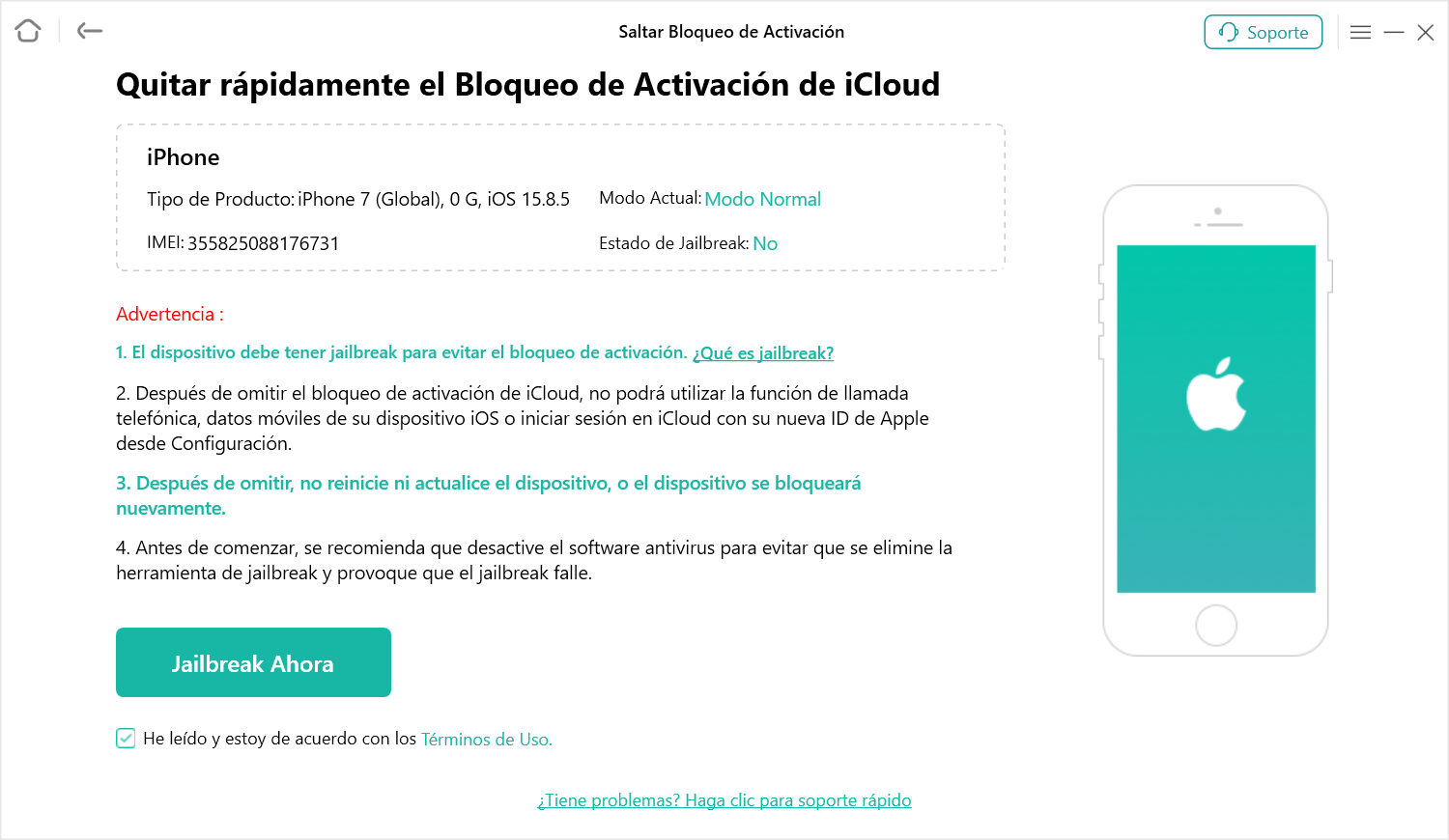 Conecta el dispositivo y haz clic en el botón Iniciar ahora