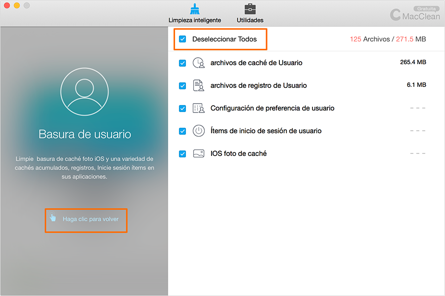 Deseleccionar archivos específicos