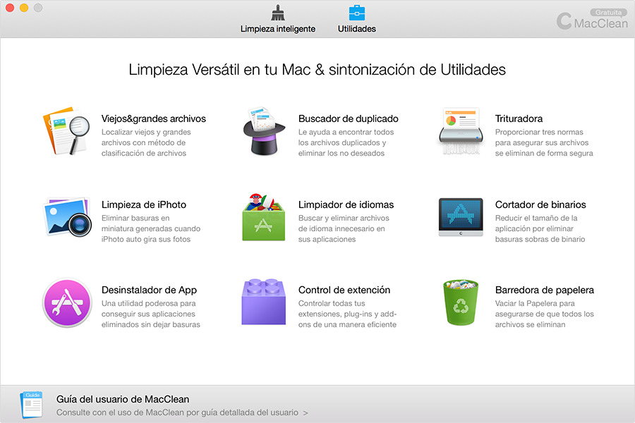 La interfaz principal de MacClean, Utilidades