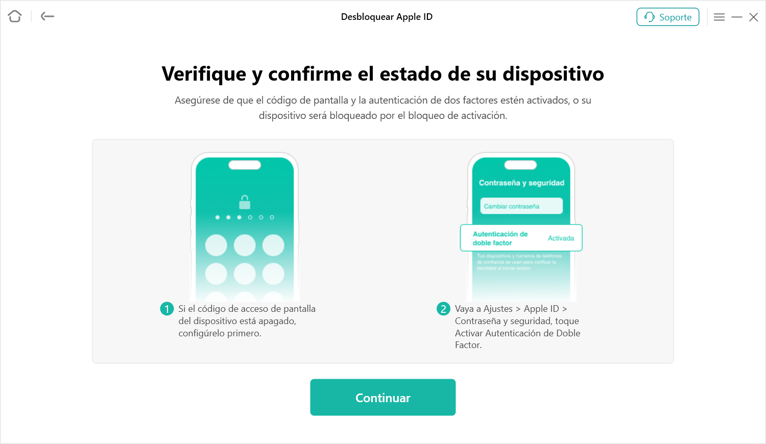 Asegúrese de que el código de pantalla y la autenticación de dos factores estén activados
