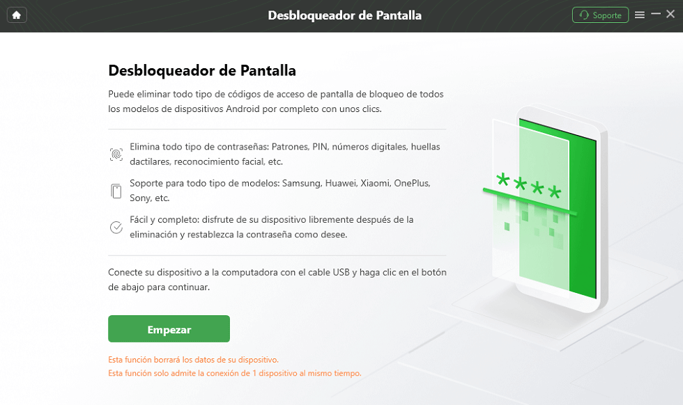 Conecta tu celular y haz clic en Empezar