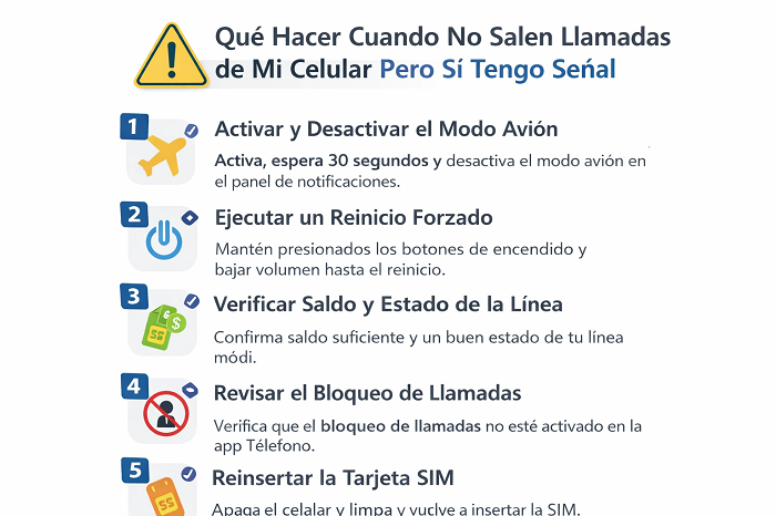 Checklist de 5 pasos a seguir cuando no salen llamadas de mi celular