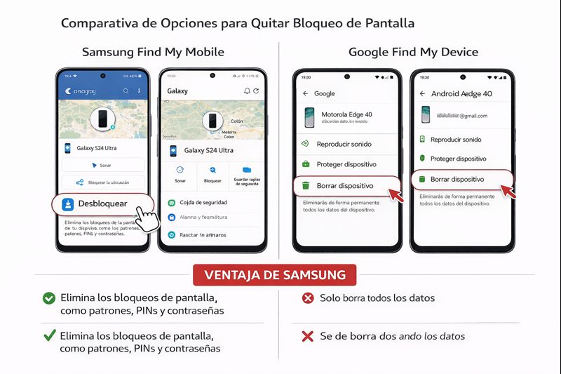Comparativa de bloqueo de pantalla