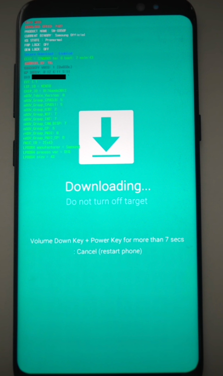 Samsung en Download Mode antes de reinstalar o flashear el firmware