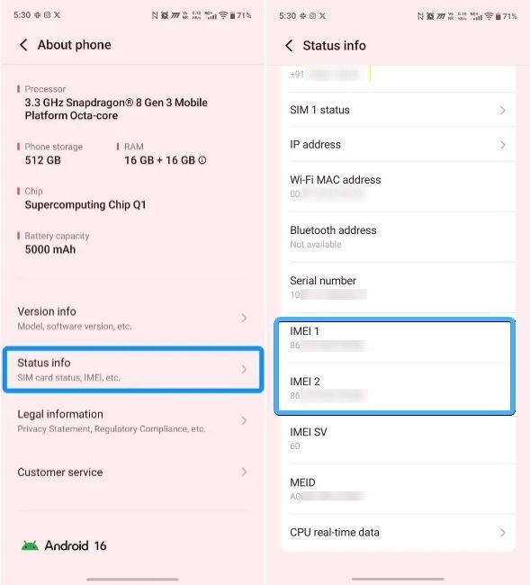 Consultar el número IMEI desde los ajustes de un teléfono Android
