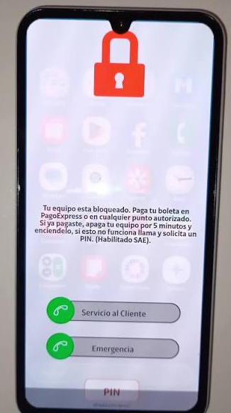 Mensaje de restricción por financiación o pagos pendientes en un teléfono Android