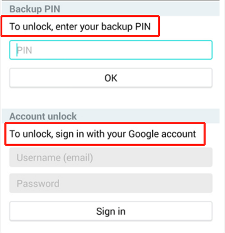 Iniciar sesión con cuenta de Google- desbloquear una tablet con PIN