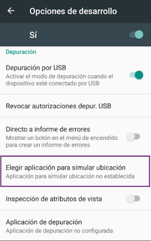 Seleccionar aplicación para simular ubicación