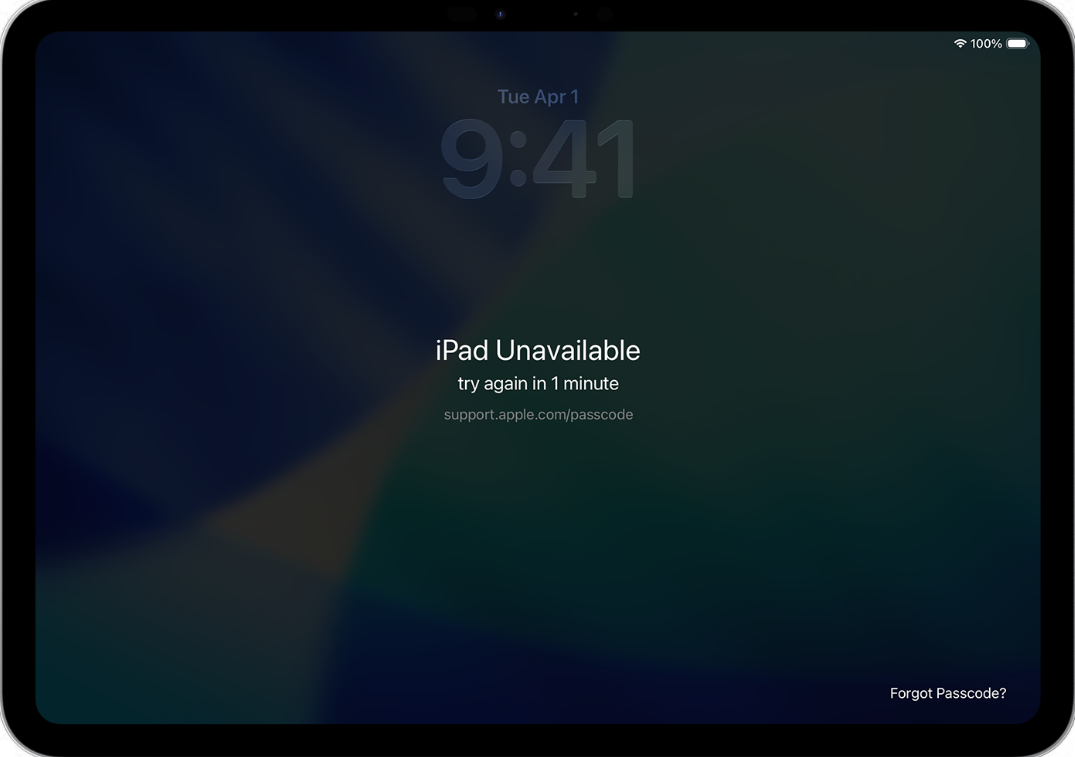 Opción Forgot Passcode en un iPad bloqueado con el mensaje iPad Unavailable
