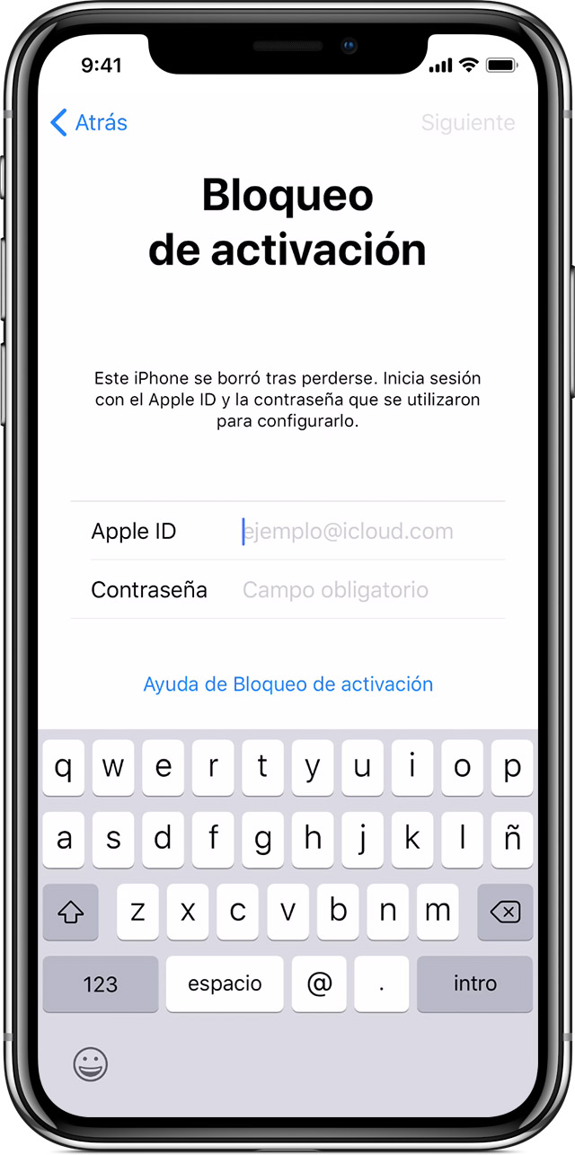 Pantalla de Bloqueo de activación en un iPhone vinculado a una Cuenta de Apple