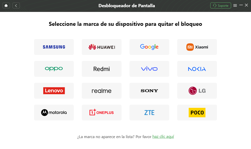 Seleccionar la marca y la versión de Android antes de usar la Derivación de FRP de DroidKit