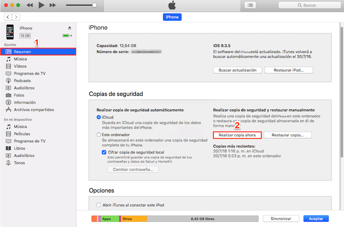 Copiar contactos de iPhone con iTunes