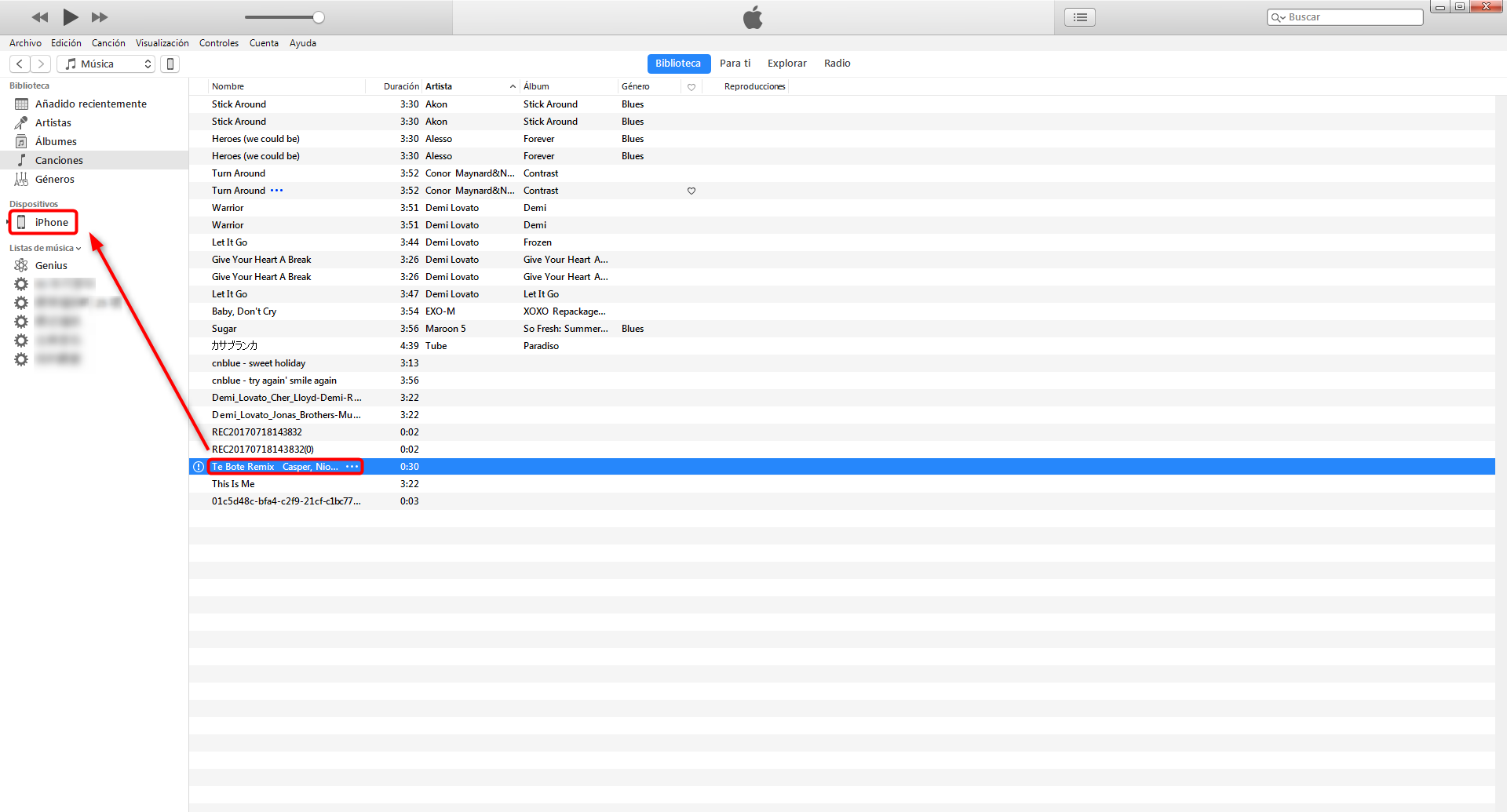 Guardar música en iPhone con iTunes - Paso 4