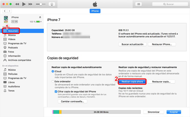Hacer copia de seguridad de iPhone en el ordenador (PC y Mac) con iTunes