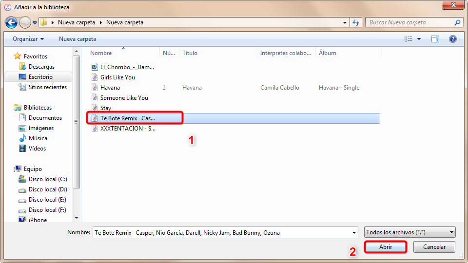 Pasar música al iPod con iTunes - Paso 3