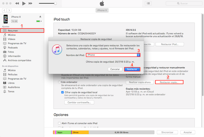 Recuperar datos perdidos al actualizar iOS desde copia de iTunes
