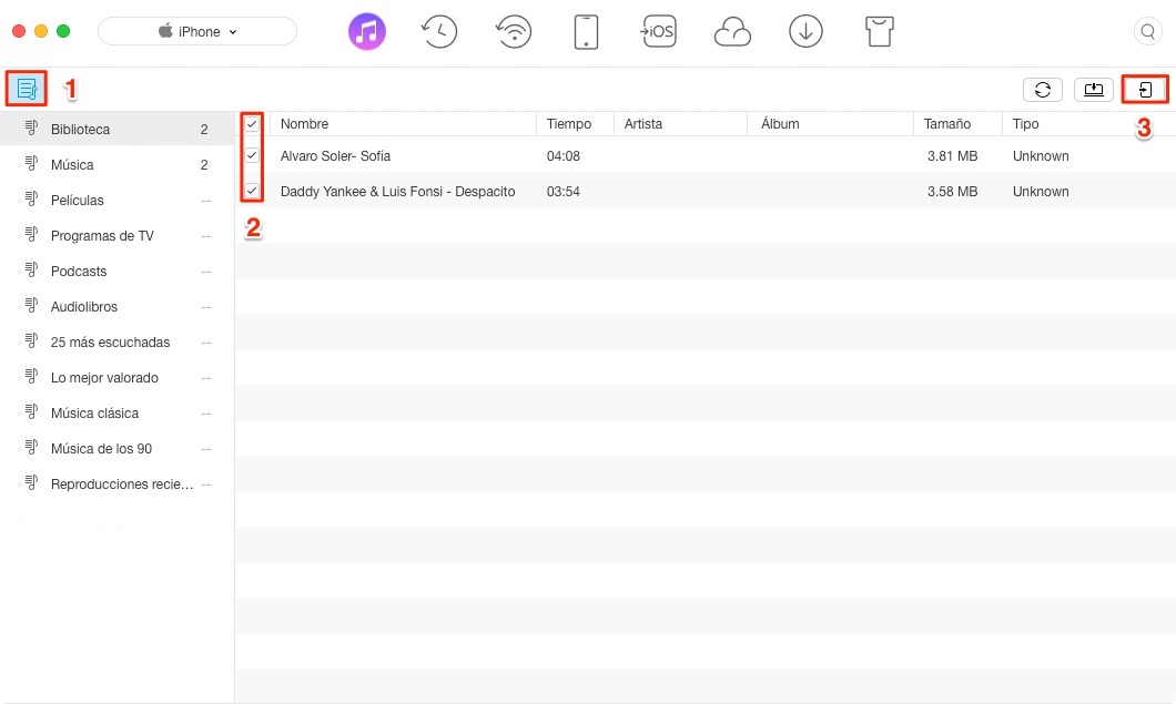 Transferir lista de reproducción de iTunes para iPhone - Paso 2