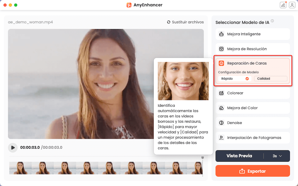 Elige la mejora de caras que quieras - Cómo mejorar calidad de video online con AnyEnhancer