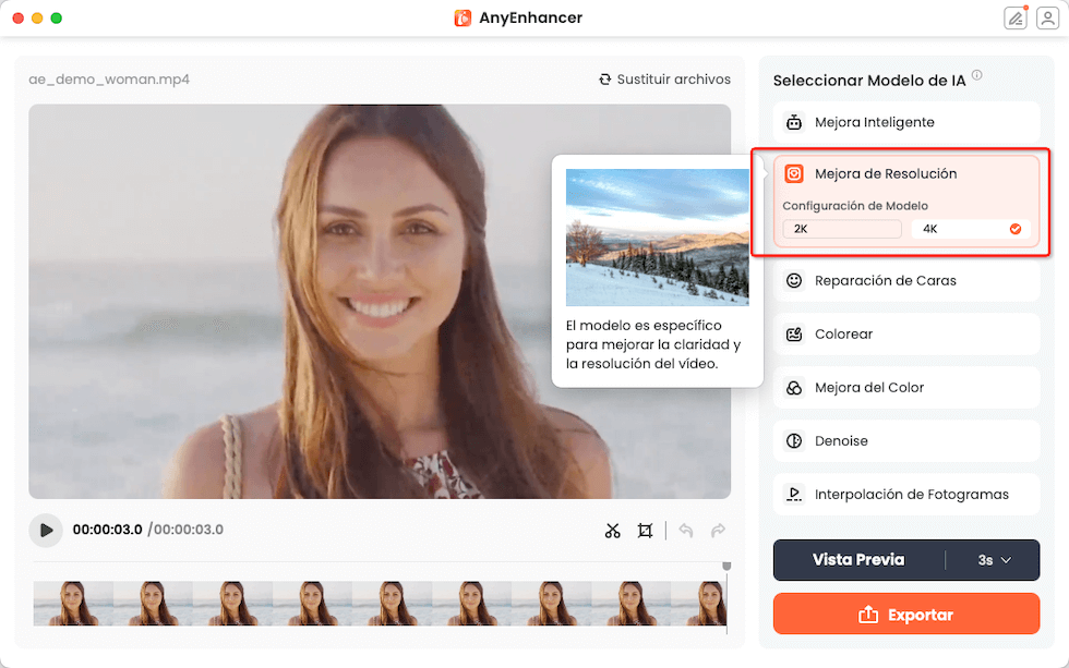 Selecciona la resolución de video deseada - Cómo mejorar calidad de video online con AnyEnhancer