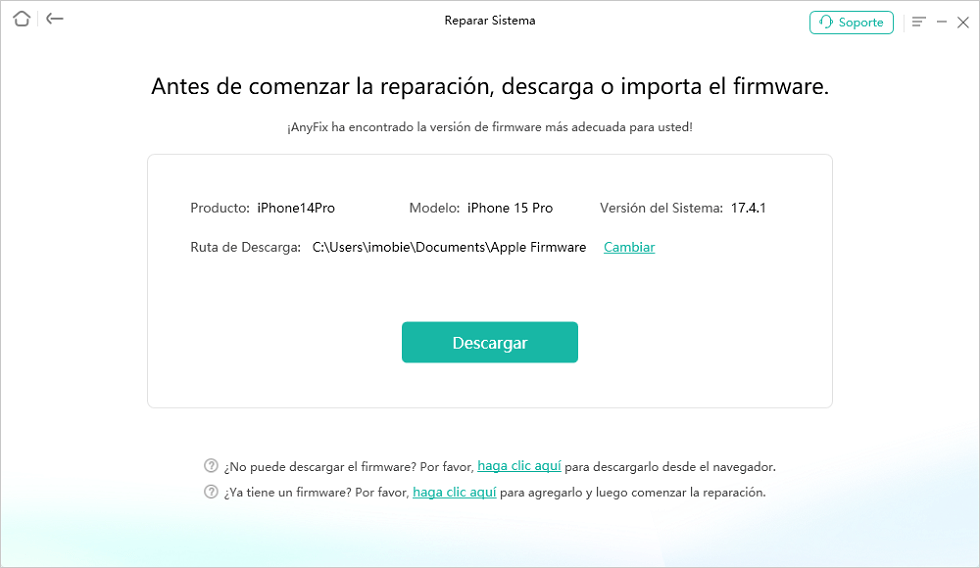 Descarga el firmware correspondiente a tu dispositivo