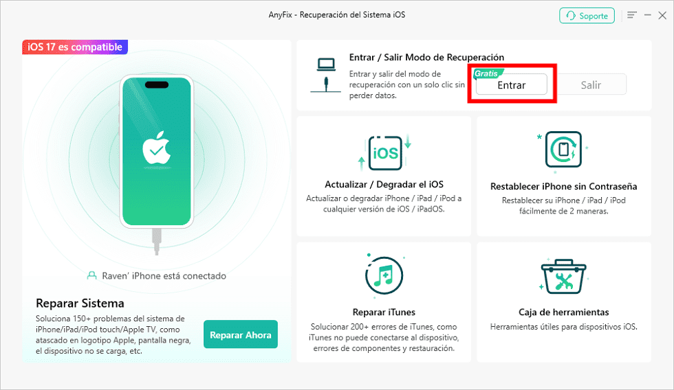 Utiliza AnyFix para entrar en modo DUF con un solo clic