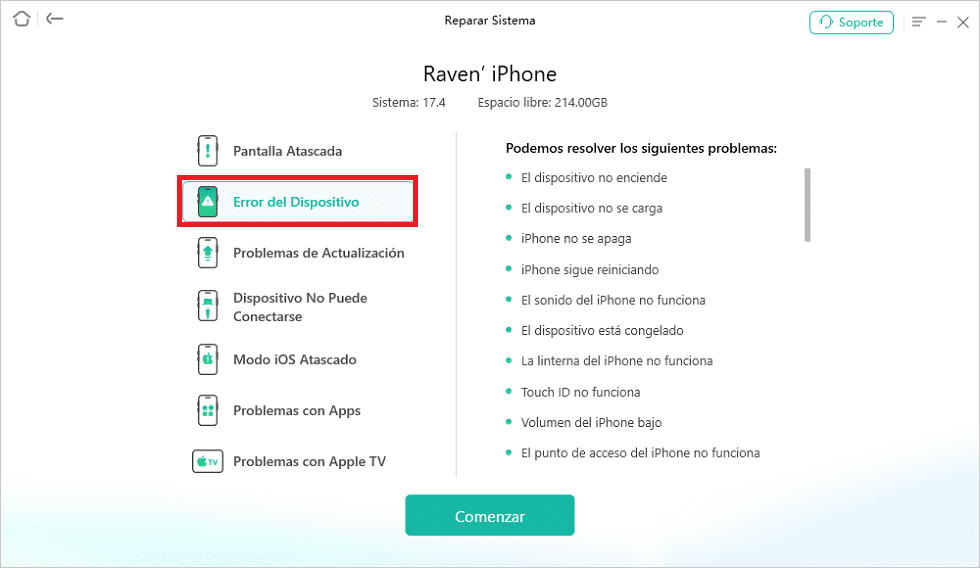 Conecta tu dispositivo al ordenador y selecciona la categoría correspondiente