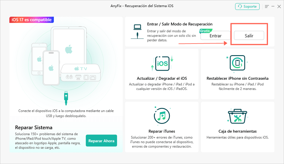 Salir de la pantalla support.apple.com/iphone/restore con 1 clic