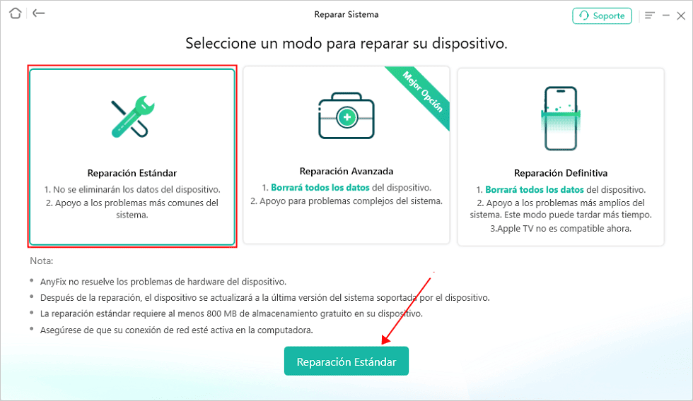 Selecciona el tipo de reparación que quieres para solucionar que mi iPhone se carga