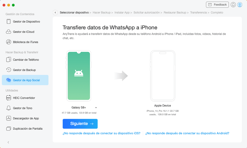 Pasar Whatsapp de Android a iPhone con AnyTrans